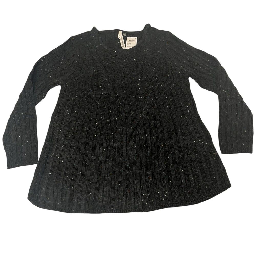 NY Collection Petite Sweater Tunic PL Cable Knit Black Quiet Luxury NWT Spring